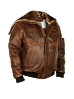 Top Gun Cap Aviator Brown Leather Jacket With Fur Hood