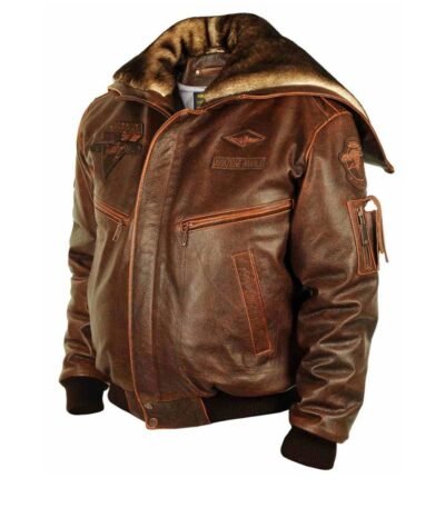 Top Gun Cap Aviator Brown Leather Jacket With Fur Hood