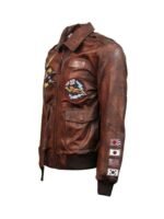 Top Gun Flying Tigers Brown Zip Up Leather Bomber Jacket
