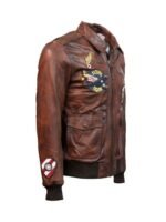 Top Gun Flying Tigers Brown Zip Up Leather Bomber Jacket