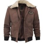 Top Gun Fur Collar Suede Brown Bomber Jacket