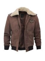 Top Gun Fur Collar Suede Brown Bomber Jacket