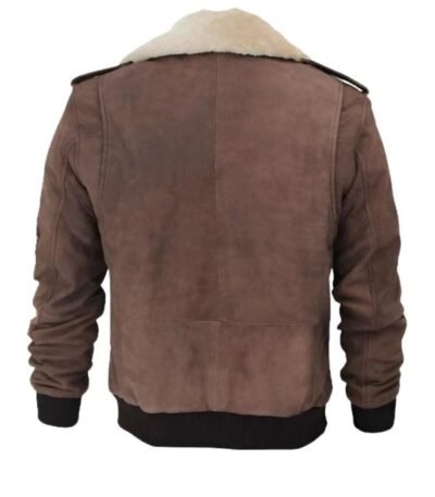 Top Gun Fur Collar Suede Brown Bomber Jacket
