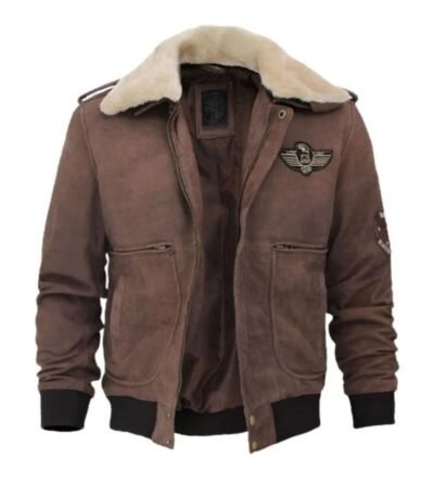 Top Gun Fur Collar Suede Brown Bomber Jacket