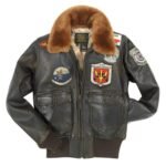 Top Gun G-1 Brown Bomber Flight Pilot Sherpa Leather Jacket