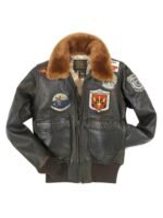 Top Gun G-1 Brown Bomber Flight Pilot Sherpa Leather Jacket