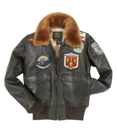 Top Gun G-1 Brown Bomber Flight Pilot Sherpa Leather Jacket