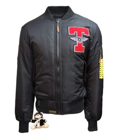 Top Gun MA-1 Tomcat Zip Up Black Parachute Bomber Jacket