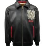 Top Gun Medusa Classic Zip Up Black Leather Bomber Jacket