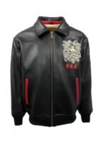 Top Gun Medusa Classic Zip Up Black Leather Bomber Jacket