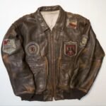 Top Gun Vintage 80s Military Flight Brown Leather Jacket
