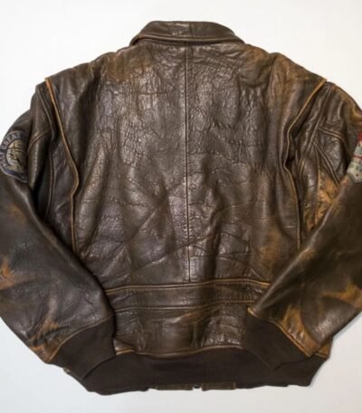 Top Gun Vintage 80s Military Flight Brown Leather Jacket