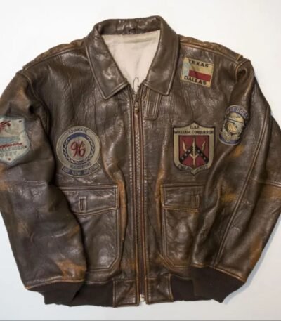 Top Gun Vintage 80s Military Flight Brown Leather Jacket