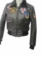 Top Gun Womens Flight Aviator Black Bomber Leather Jacket