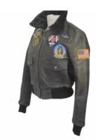 Top Gun Womens Flight Aviator Black Bomber Leather Jacket