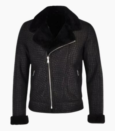 Torres Black Snake Pattern Fur Collar Biker Jacket