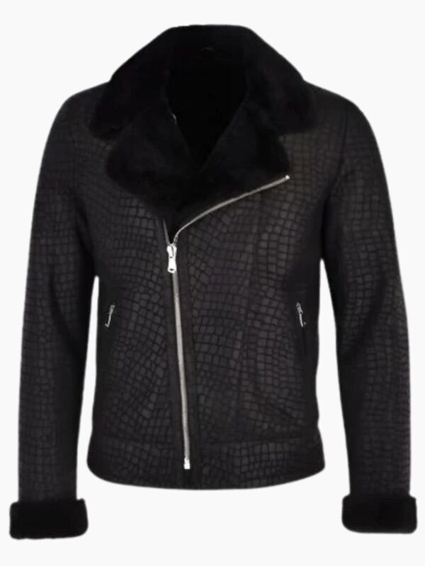 Torres Black Snake Pattern Fur Collar Biker Jacket