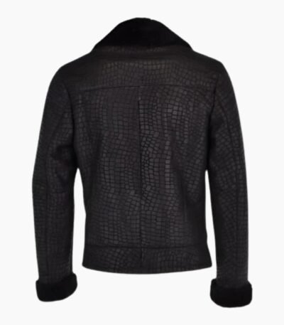 Torres Black Snake Pattern Fur Collar Biker Jacket