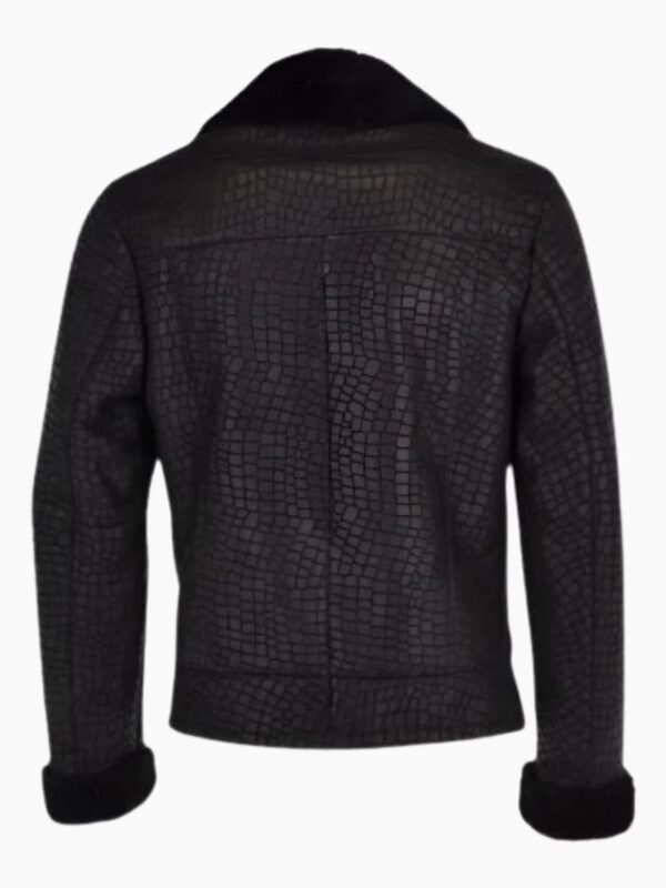 Torres Black Snake Pattern Fur Collar Biker Jacket