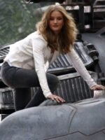 Transformers 3 Rosie Huntington Whiteley White Leather Jacket