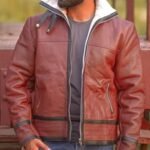 Travis-SF Burgundy Bomber Shearling Fur Jacket