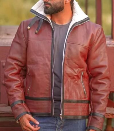 Travis-SF Burgundy Bomber Shearling Fur Jacket