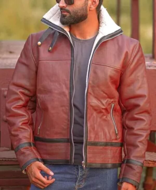 Travis-SF Burgundy Bomber Shearling Fur Jacket