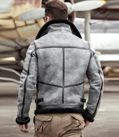 Troy Black Grey Leather SF Bomber Jacket