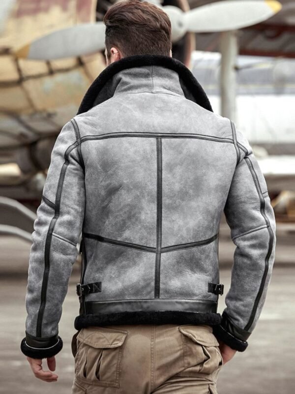 Troy Black Grey Leather SF Bomber Jacket
