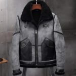 Troy Black Grey Leather SF Bomber Jacket