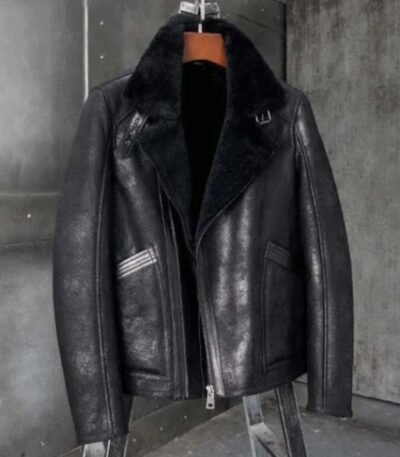 Tyler Distressed Black Shearling Fur Jacket