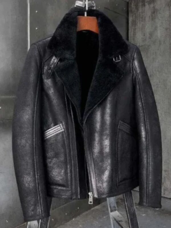 Tyler Distressed Black Shearling Fur Jacket