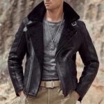 Tyler Distressed Black Shearling Fur Jacket