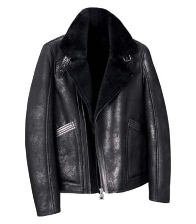 Tyler Distressed Black Shearling Fur Jacket