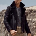 Tyler Distressed Black Shearling Fur Jacket