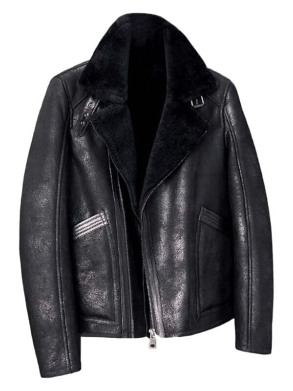 Tyler Distressed Black Shearling Fur Jacket