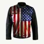 USA Flag Vintage Biker Black Leather Jacket