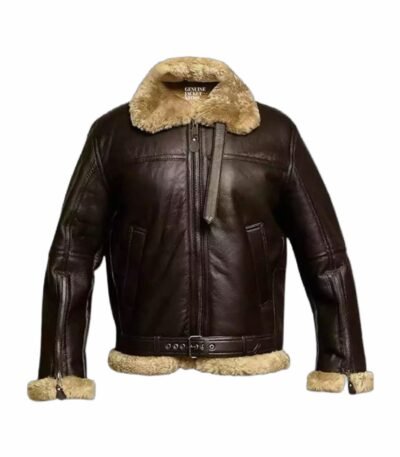 Victor RAF Brown Bomber Shearling Fur Jacket
