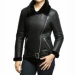 Victoria Black Aviator Shearling Sheepskin Jacket