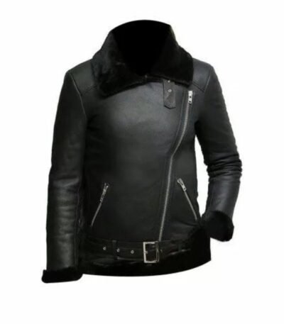 Victoria Black Aviator Shearling Sheepskin Jacket