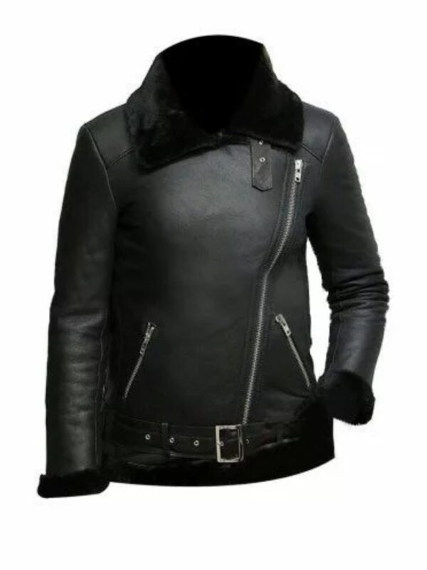 Victoria Black Aviator Shearling Sheepskin Jacket