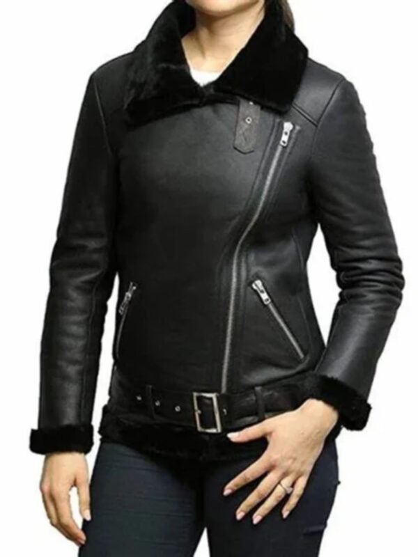 Victoria Black Aviator Shearling Sheepskin Jacket