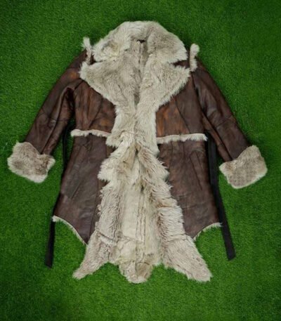 Vikings Valhalla Sam Corlett Grey Leather Fur Trench Coat