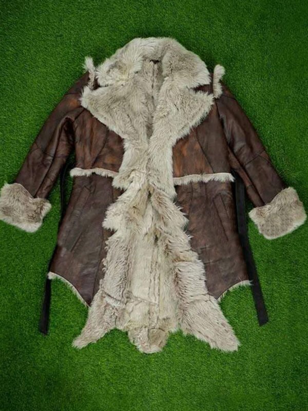 Vikings Valhalla Sam Corlett Grey Leather Fur Trench Coat