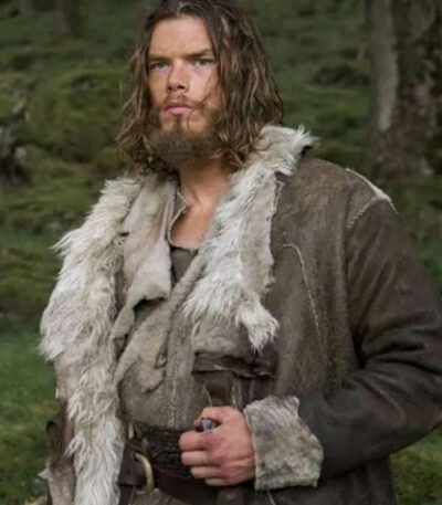 Vikings Valhalla Sam Corlett Grey Leather Fur Trench Coat