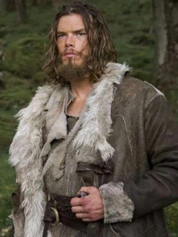 Vikings Valhalla Sam Corlett Grey Leather Fur Trench Coat