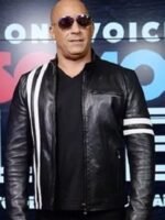 Vin Diesel Bloodshot Black White Stripes Leather Jacket