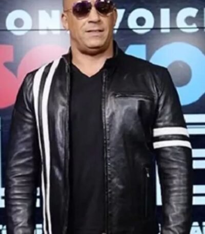 Vin Diesel Bloodshot Black White Stripes Leather Jacket