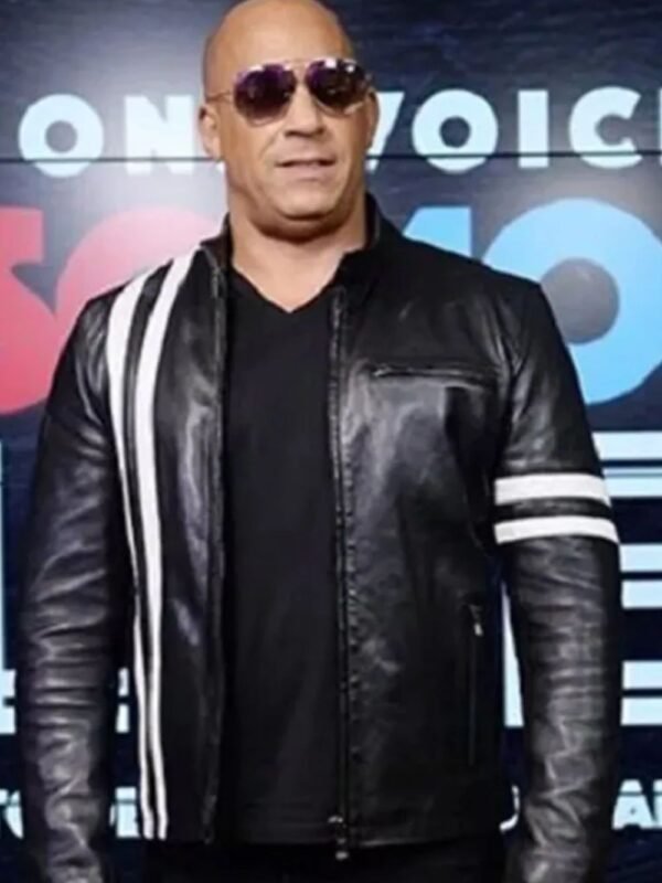 Vin Diesel Bloodshot Black White Stripes Leather Jacket