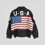Vintage 80s USA Flag On Back Leather Jacket